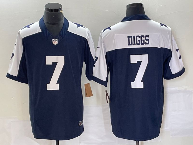 Men Dallas Cowboys 7 Diggs Blue Thanksgiving 2023 Nike Vapor Limited NFL Jersey